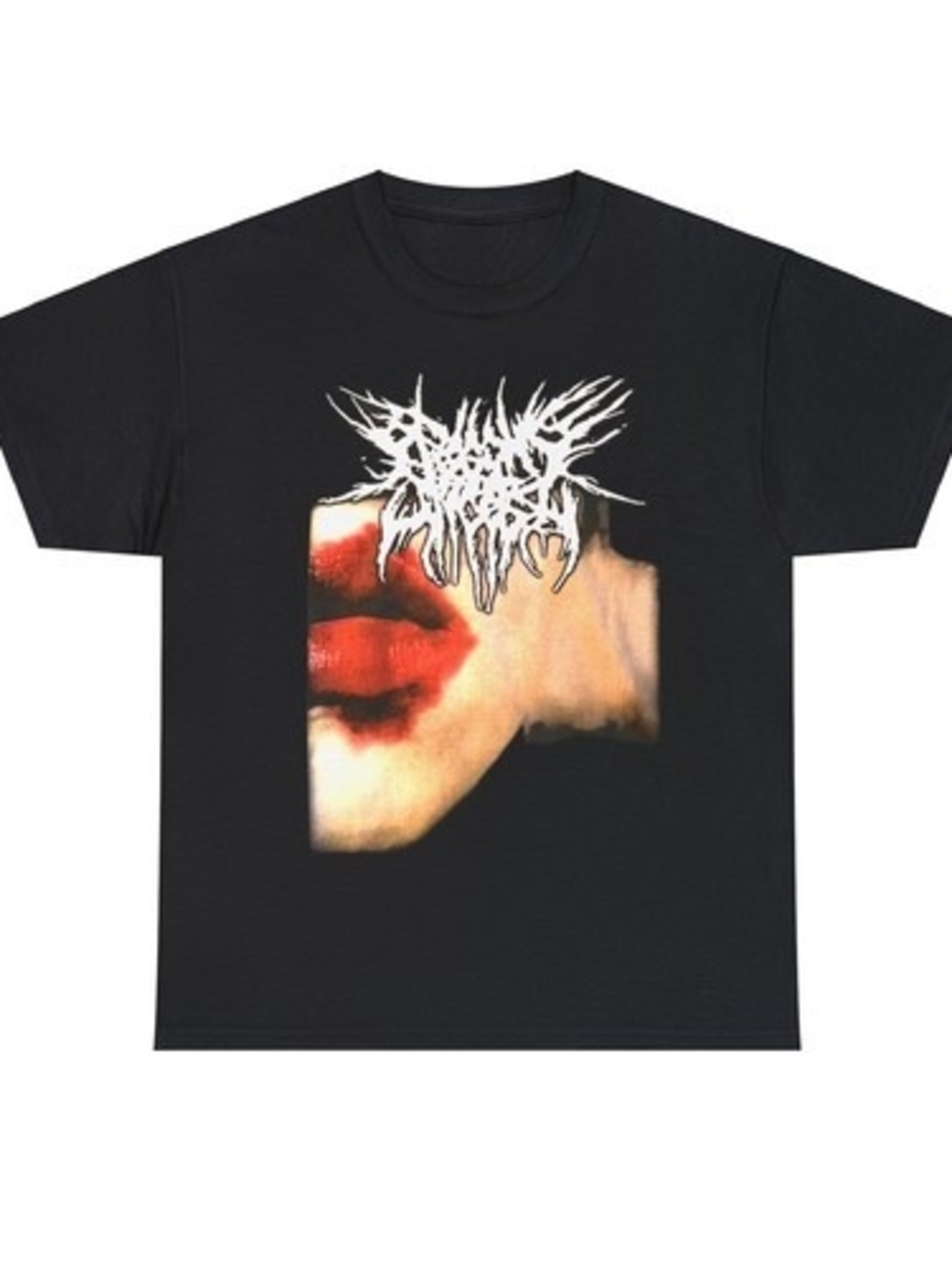 Gildan Black Tee with Red Lip Graphic